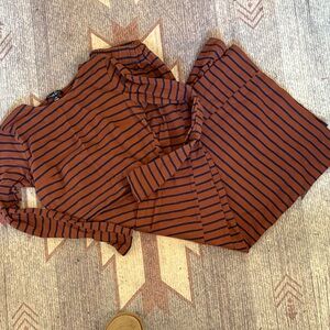 Hope's Brown and Blue Striped Wide Leg Pants Set
